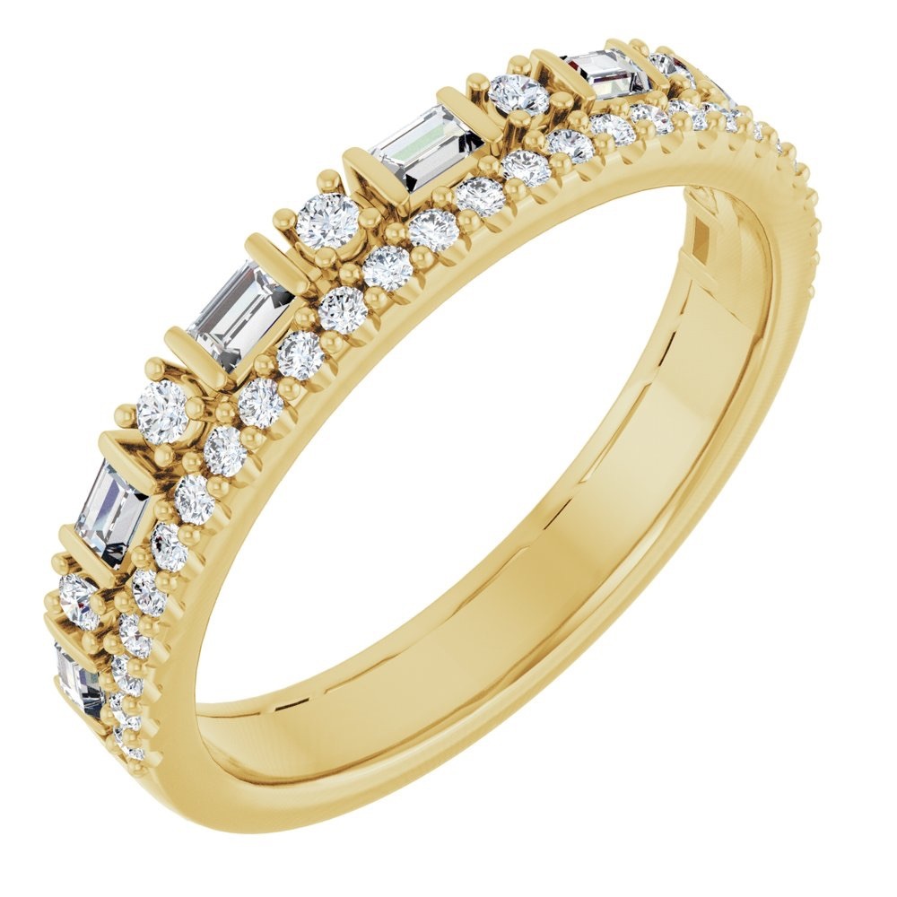 14K Yellow Gold 1/2 CTW Lab-Grown Diamond Baguette & Round Cut Anniversary Band